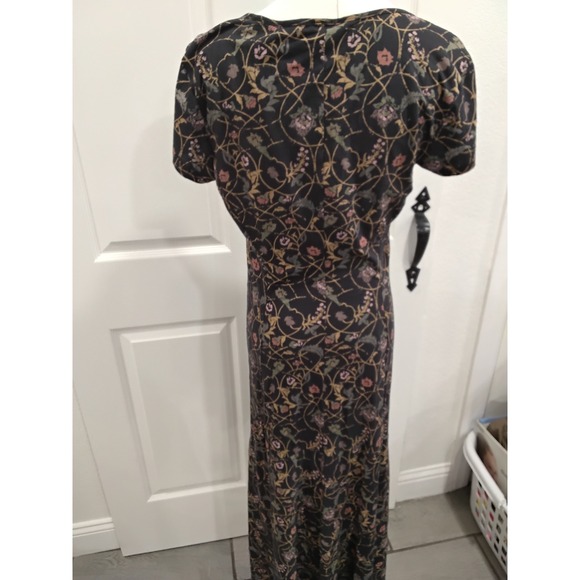 Peruvian Connection Floral Maxi Dress Size Medium Black Pink Yellow Elegant - Picture 4 of 5